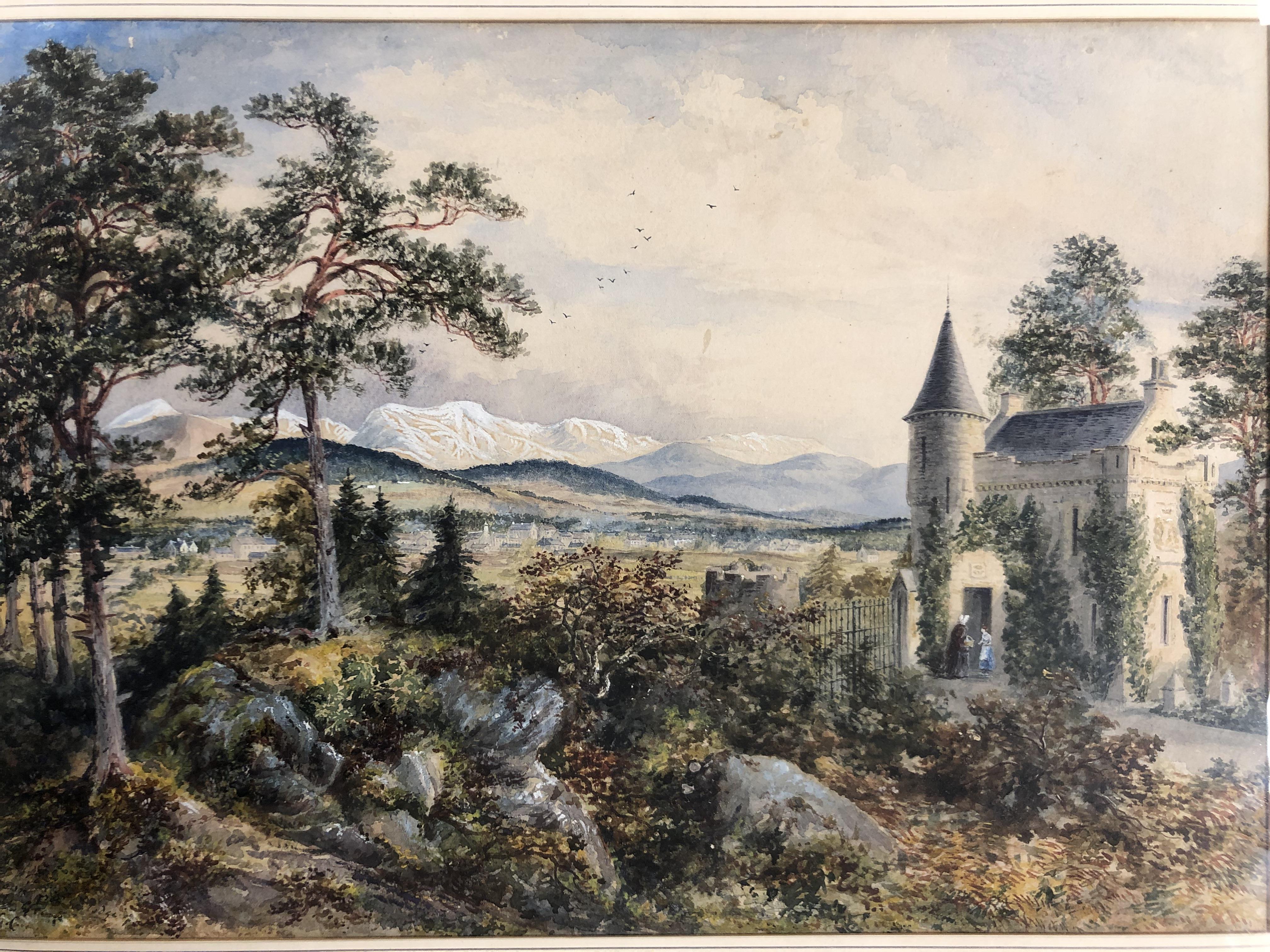 A FRAMED AND GLAZED WATERCOLOUR ENTITLED "GRANTOWN CASTLE" AND BEARING THE MONOGRAM CFGC TO THE - Image 2 of 4