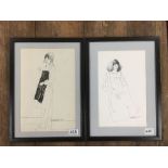 MICHAEL MCGUINNESS TWO PEN AND INK SKETCHES OF A WOMAN, ONE IN AN APRON SIGNED TO LOWER RIGHT, ONE