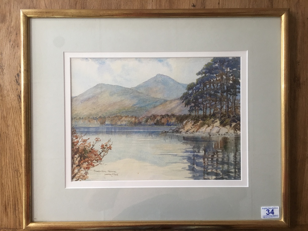 FRAMED AND GLAZED WATERCOLOUR TITLED ( FRIARS CRAG ) KESWICK SIGNED DOROTHY F SWEET 57 x 47 cms