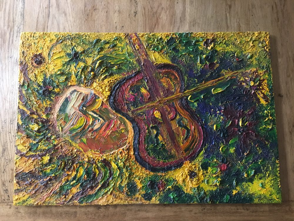 UNFRAMED OIL ON CANVAS TITLED (THE VIOLIN PLAYER) BY LOCAL ARTIST JAN TOZER