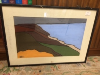 FRAMED AND GLAZED WATERCOLOR TITLED (FALAISES) BY ALEXANDRA JEANNE-VALIS 1999 64 X 46 CMS