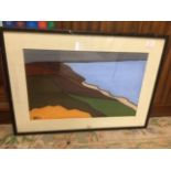 FRAMED AND GLAZED WATERCOLOR TITLED (FALAISES) BY ALEXANDRA JEANNE-VALIS 1999 64 X 46 CMS