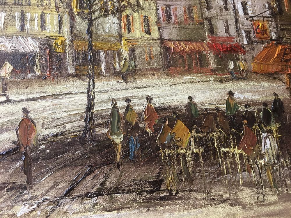 LARGE FRAMED OIL ON CANVAS FRENCH STREET SCENE SIGNED JOHN BAMPFIELD 99 X 79 CMS - Image 3 of 4