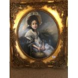LARGE ORNATE GILDED FRAMED OIL ON CANVAS PORTRAIT OF A YOUNG LADY 84 X 74 CMS