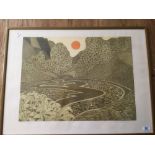 FRAMED AND GLAZED ETCHING 64/125 TITLED (RIVER WYE) SIGNED JOHN BRUNSDON