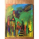 UNFRAMED OIL ON CANVAS TITLED ( STRAWBERRY HILL) BY LOCAL ARTIST JAN TOZER