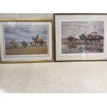 TWO FRAMED AND GLAZED LIMITED EDITION PRINTS 308/350 ( HORSE RACING ON THE BEACH AND CONVERSATION