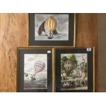THREE FRAMED AND GLAZED WATERCOLOURS (BALLOONS) SIGNED RALPH LEWIS