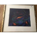 FRAMED AND GLAZED PASTEL ON PAPER TITLED (THREE FREE FISH ) BY LIBBY JANUARY 61 X 57 CMS