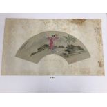 AN ORIGINAL VINTAGE PRINT ON SILK OF A DESIGN FOR A FAN DEPICTING A SCENE FROM THE BEIJING OPERA,