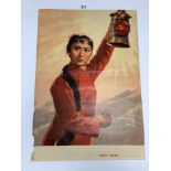 AN ORIGINAL CHINESE PROPAGANDA POSTER SHOWING A GIRL HOLDING A LANTERN DURING THE CHINESE CULTURAL