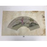AN ORIGINAL VINTAGE PRINT ON SILK OF A DESIGN FOR A FAN DEPICTING A SCENE FROM THE BEIJING OPERA,