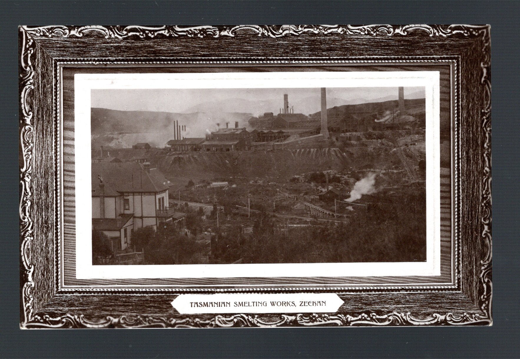 Australia, Tasmania Smelting works at Zeehan, framed pic RP pc