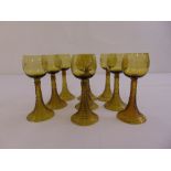 A set of nine 1960s wine glasses on ribbed conical stems