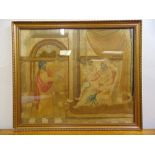 An 18th century framed coloured silk work of a biblical scene, 43 x 52cm