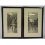 Elmer Keene a pair of framed and glazed coloured etchings of Clovelly High St