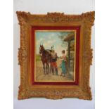 Paul Leon Jazet framed oil on panel titled Refreshment for Cavalryman, signed bottom right, 23.5 x