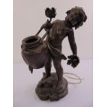 An Art Nouveau style spelter figurine of a putti on naturalistic base, signed Moreau with foundry