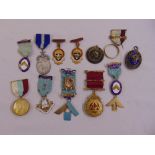 Eight silver and silver gilt Masonic jewels and four others