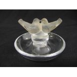 A Lalique lovebirds pin dish on circular base