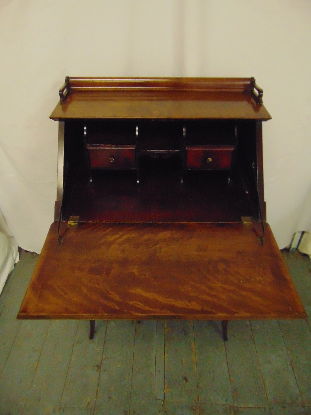 A 19th century rectangular mahogany drop flap bureau with single drop on four cabriole legs - Image 2 of 2