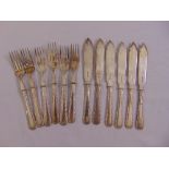 A set of six silver plated fish knives and forks