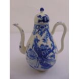 A Chinese blue and white pear shaped teapot, four character marks to the base