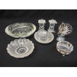 A quantity of glass to include a Swarovski glass candlesticks and glass dishes (7)