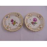 Two Copenhagen hand painted pierced cabinet plates, marks to the base