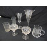 A quantity of late 19th century/early 20th century glass to include wine glasses, a mug and a