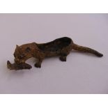 A cold painted bronze of an otter with a fish in its mouth, A/F