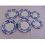 Six Burleighware blue and white plates pattern no. 413995, A/F