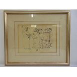 Jankel Adler framed and glazed pen & ink on paper of figures with a baby, stamped with signature