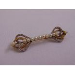 18ct yellow gold and platinum seed pearl and diamond brooch, approx total weight 7.7g