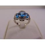 9ct white gold blue topaz and diamond dress ring, approx total weight 4.3g