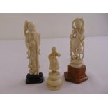 Two 20th century oriental ivory figurines and a Dieppe ivory figurine of a crying girl