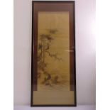 A 19th century framed and glazed oriental drawing on silk, of figures in a landscape, signed
