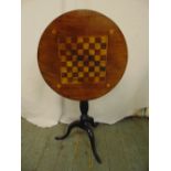 Late 19th/early 20th century tilt top table, inset with a chess board on three outswept legs