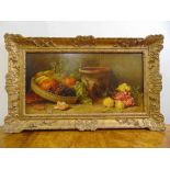 E Kisch 1898 framed oil on canvas still life of fruits, signed bottom right, 29 x 57cm
