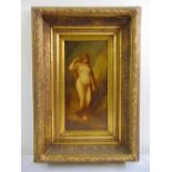 A framed oil on panel of an exotic female nude in the classical style, 39.5 x 19cm
