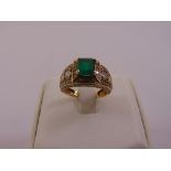 14ct yellow gold emerald and diamond dress ring, approx total weight 5.7g