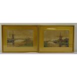 Ger Van Vliet a pair of Dutch framed and glazed watercolours of windmills