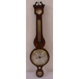 Negretti and Zambra mercury banjo barometer and thermometer with satinwood inlay and label to verso