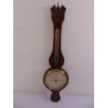 A 19th century mahogany wheel barometer by Borini, with thermometer, shell and floral inlaid case