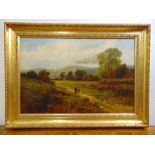 FW Hinsley framed oil on canvas of figures in a landscape, signed bottom right, 39 x 60cm