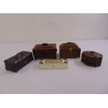 Four leather jewellery boxes and a painted wooden glove box (5)
