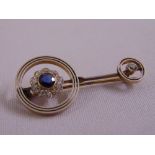 18ct yellow gold and platinum diamond and sapphire brooch, approx total weight 3.8g