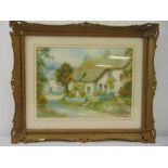 Thomas Mortimer framed and glazed watercolour titled South Milton near Kingsbridge, signed bottom