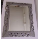 A French rectangular painted wooden frame bevel edge wall mirror, 112 x 92cm