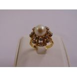 18ct yellow gold pearl and diamond cluster ring, approx total weight 7.7g